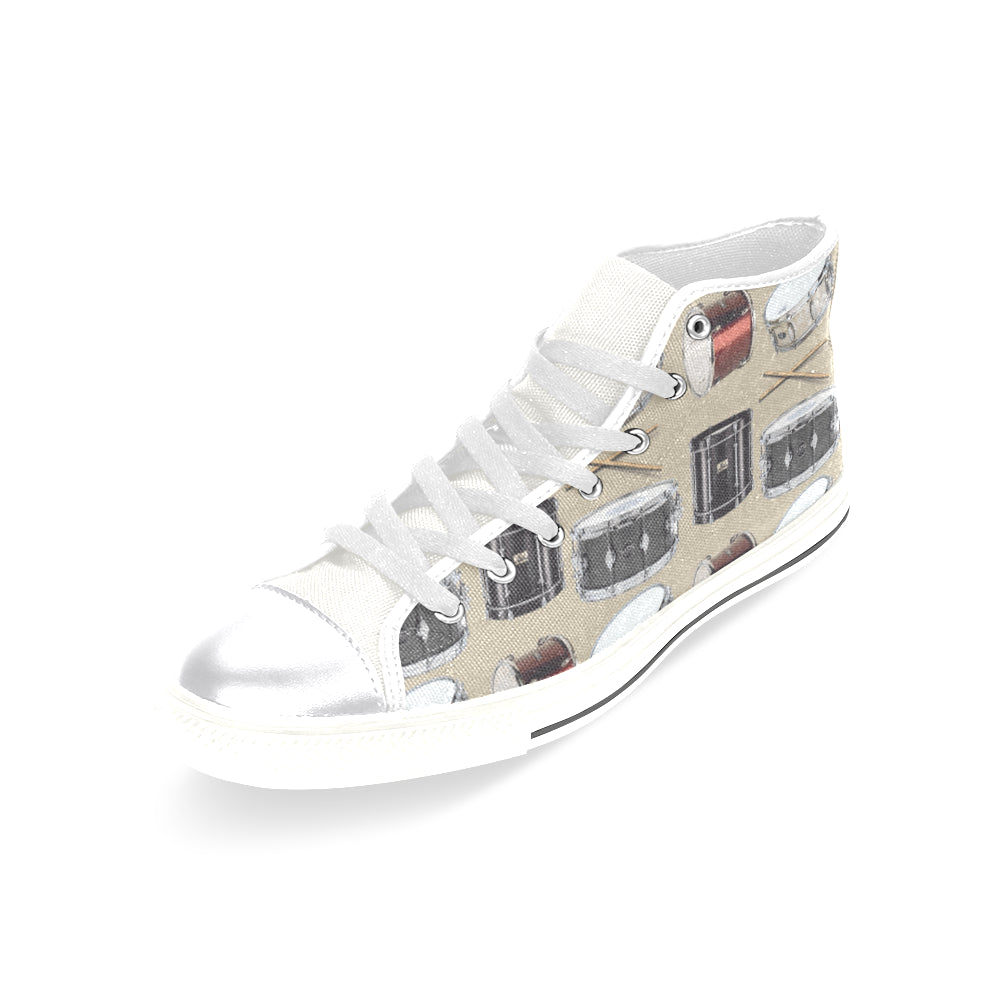 Drum Pattern White Women's Classic High Top Canvas Shoes - TeeAmazing