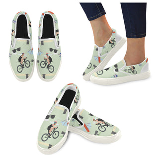 Cycling Pattern White Women's Slip-on Canvas Shoes - TeeAmazing