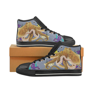 Octopus Black High Top Canvas Women's Shoes/Large Size - TeeAmazing