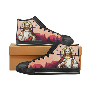 Jesus Black High Top Canvas Shoes for Kid - TeeAmazing