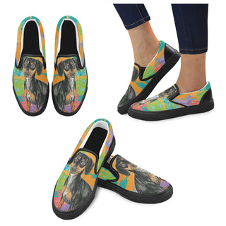 Dachshund Water Colour No.2 Black Women's Slip-on Canvas Shoes - TeeAmazing