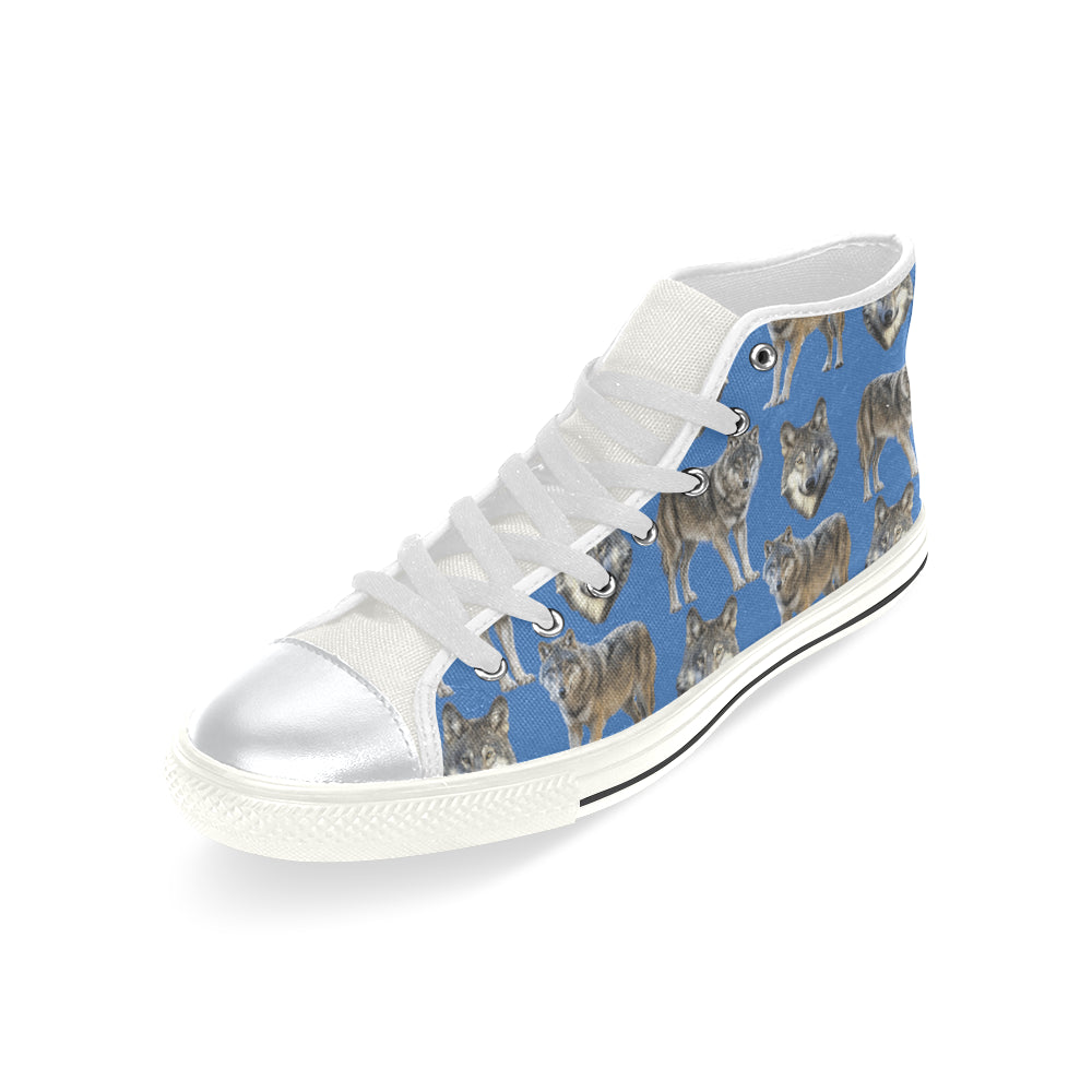 Wolf Pattern White High Top Canvas Women's Shoes/Large Size - TeeAmazing