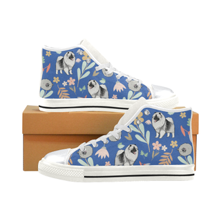 Keeshound Flower White High Top Canvas Women's Shoes/Large Size (Model 017) - TeeAmazing