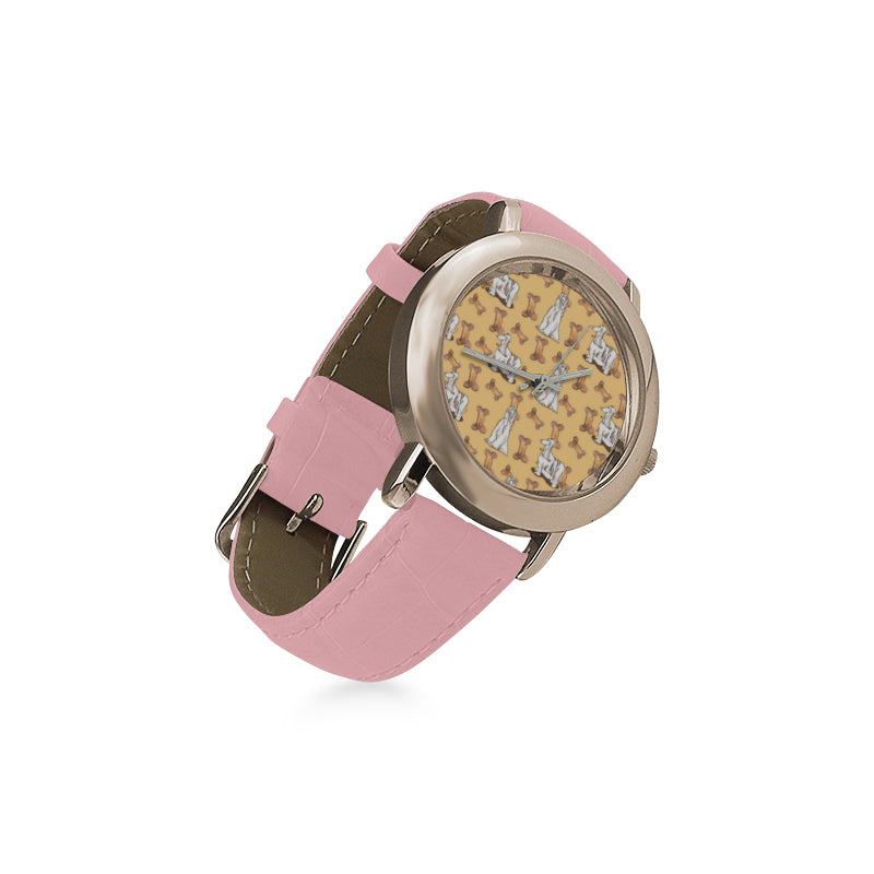 Afghan Hound Pattern Women's Rose Gold Leather Strap Watch - TeeAmazing