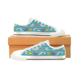 Dolphin White Low Top Canvas Shoes for Kid - TeeAmazing