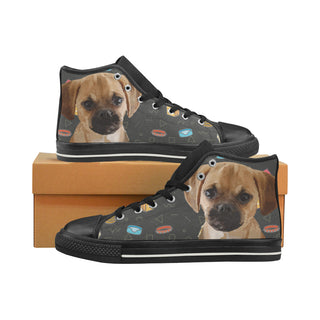 Puggle Dog Black High Top Canvas Women's Shoes/Large Size - TeeAmazing