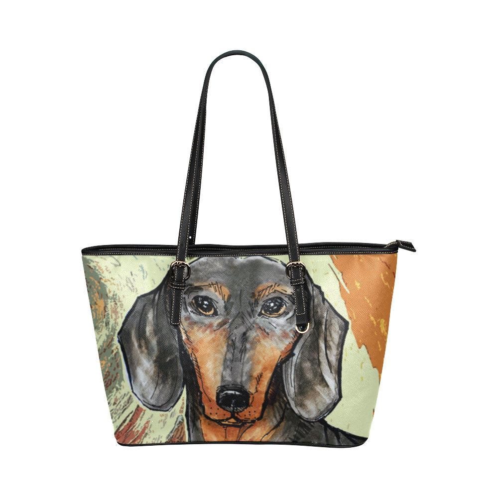 Dachshund Painting Leather Tote Bags - Dachshund Bags - TeeAmazing