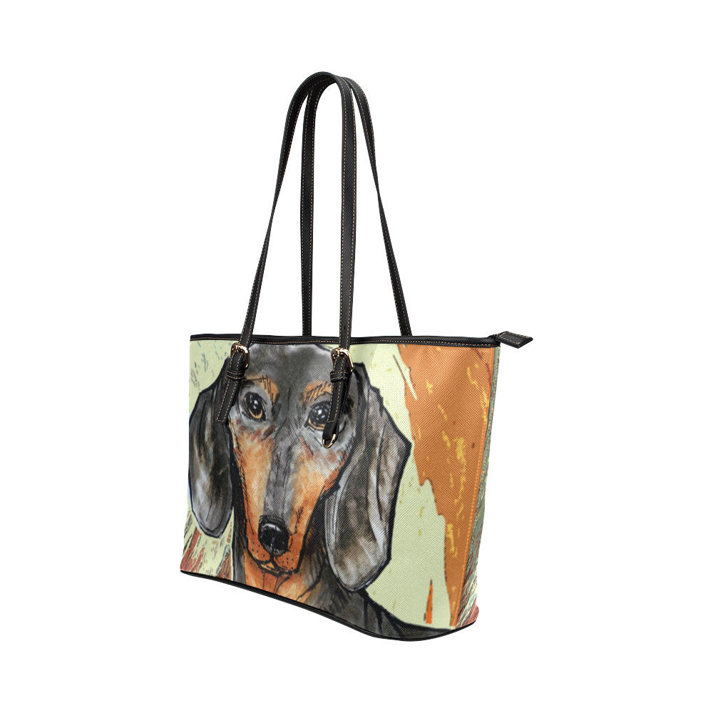 Dachshund Painting Leather Tote Bags - Dachshund Bags - TeeAmazing