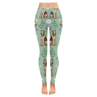Airedale Terrier Flower Low Rise Leggings (Invisible Stitch) (Model L05) - TeeAmazing