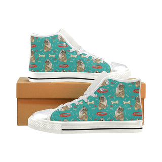 English Bulldog Water Colour Pattern No.1 White Women's Classic High Top Canvas Shoes - TeeAmazing