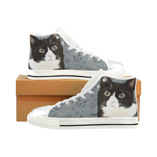 Tuxedo Cat White High Top Canvas Shoes for Kid - TeeAmazing