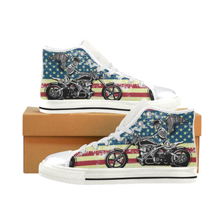 Skeleton Biker White High Top Canvas Shoes for Kid - TeeAmazing
