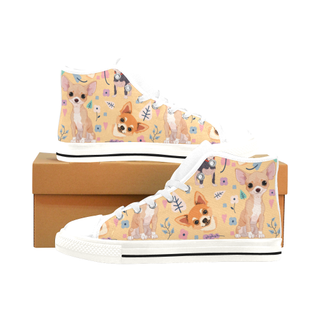 Chihuahua Flower White Men’s Classic High Top Canvas Shoes /Large Size - TeeAmazing