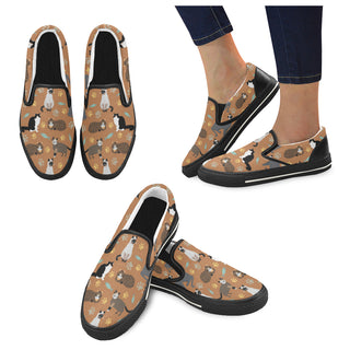 Cat Pattern Black Women's Slip-on Canvas Shoes/Large Size (Model 019) - TeeAmazing