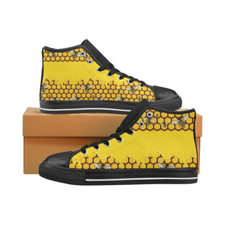 Bee Pattern Black High Top Canvas Women's Shoes/Large Size - TeeAmazing
