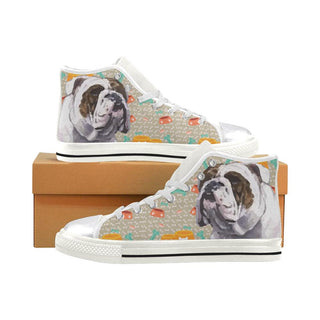 English Bulldog White Women's Classic High Top Canvas Shoes - TeeAmazing