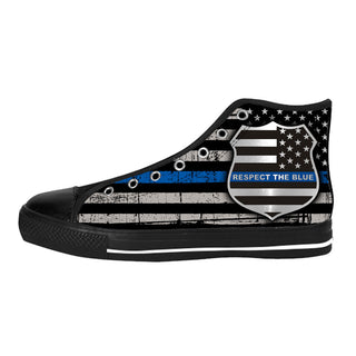 Thin Blue Line Flag Shoes & Sneakers - Custom Police Canvas Shoes - TeeAmazing