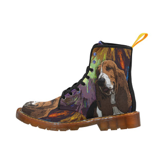 Basset Hound Painting Black Boots For Men - TeeAmazing