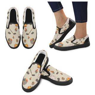 Hockey Pattern Black Women's Slip-on Canvas Shoes - TeeAmazing