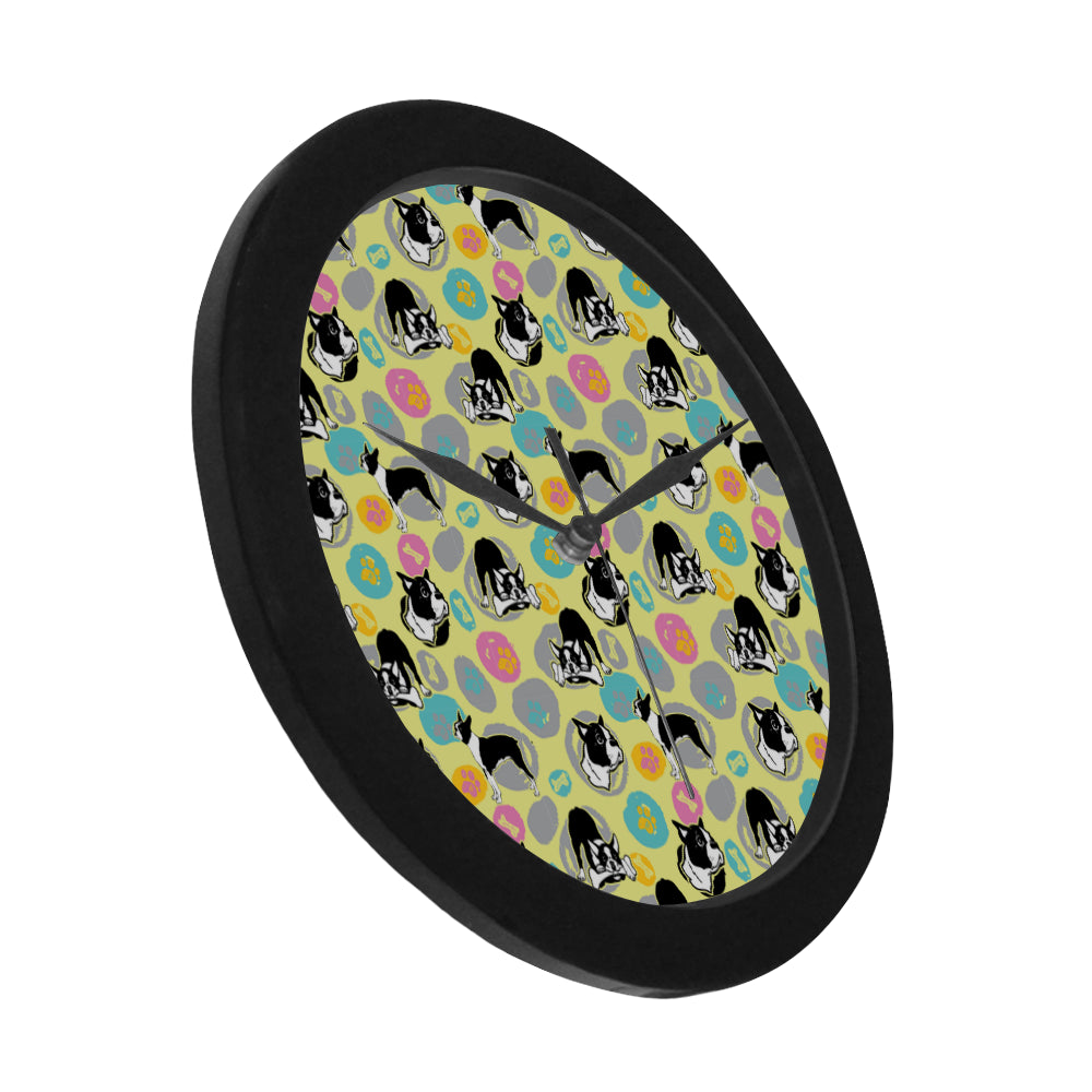 Boston Terrier Pattern Black Circular Plastic Wall clock - TeeAmazing