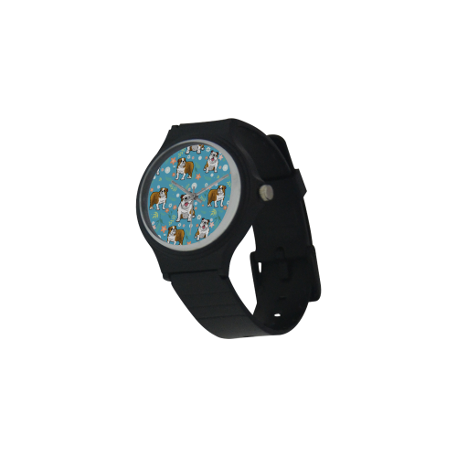 English Bulldog Flower Unisex Round Plastic Watch(Model 302) - TeeAmazing