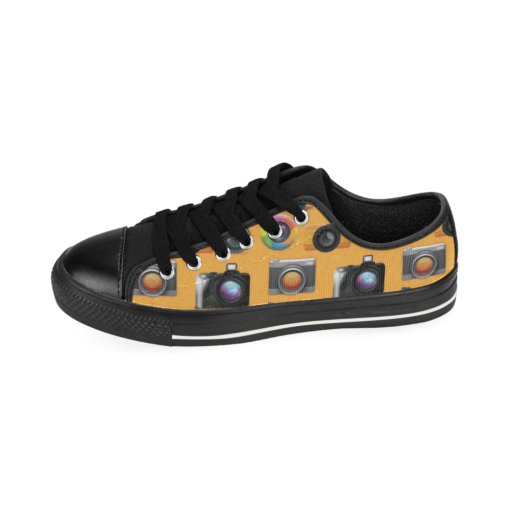 Photography Camera Black Low Top Canvas Shoes for Kid - TeeAmazing