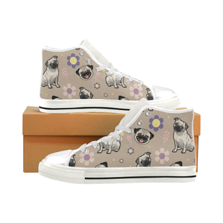 Pug Flower White Men’s Classic High Top Canvas Shoes - TeeAmazing