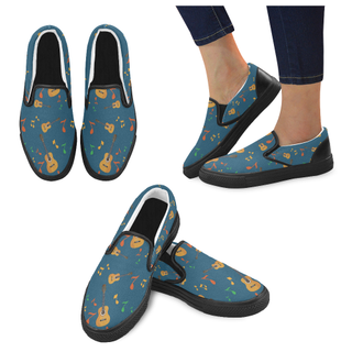 Classic Guitar Pattern Black Women's Slip-on Canvas Shoes - TeeAmazing