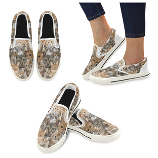 Cat White Women's Slip-on Canvas Shoes/Large Size (Model 019) - TeeAmazing