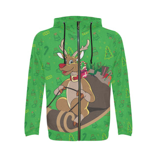 Reindeer Christmas All Over Print Full Zip Hoodie for Men - TeeAmazing