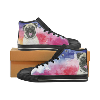 Pug Water Colour No.1 Black High Top Canvas Women's Shoes/Large Size - TeeAmazing