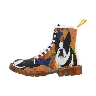 Boston Terrier White Boots For Men - TeeAmazing