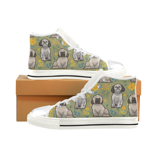 Shih Tzu Flower White High Top Canvas Shoes for Kid (Model 017) - TeeAmazing