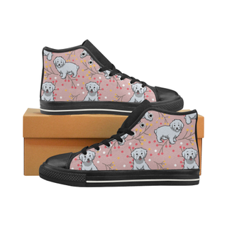 Maltipoo Flower Black High Top Canvas Women's Shoes/Large Size (Model 017) - TeeAmazing
