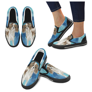 Cavalier King Charles Spaniel Water Colour No.1 Black Women's Slip-on Canvas Shoes/Large Size (Model 019) - TeeAmazing
