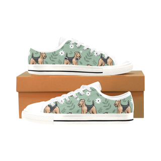 Airedale Terrier Flower White Men's Classic Canvas Shoes/Large Size - TeeAmazing