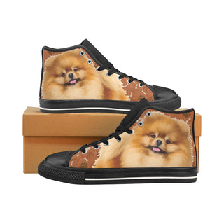 Pomeranian Dog Black Men’s Classic High Top Canvas Shoes /Large Size - TeeAmazing