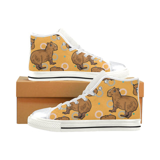 Capybara Pattern White High Top Canvas Shoes for Kid - TeeAmazing