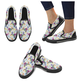 Greyhound Running Pattern No.1 Black Women's Slip-on Canvas Shoes/Large Size (Model 019) - TeeAmazing