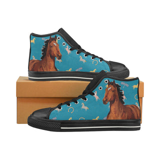 Horse Black High Top Canvas Women's Shoes/Large Size - TeeAmazing