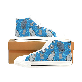 Russian Blue White Men’s Classic High Top Canvas Shoes /Large Size - TeeAmazing