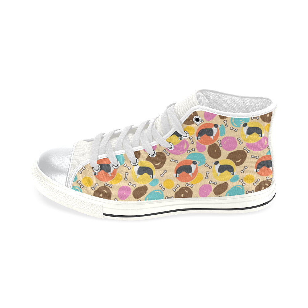 Border Collie Pattern White High Top Canvas Women's Shoes/Large Size - TeeAmazing