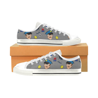 Cop Pattern White Low Top Canvas Shoes for Kid - TeeAmazing