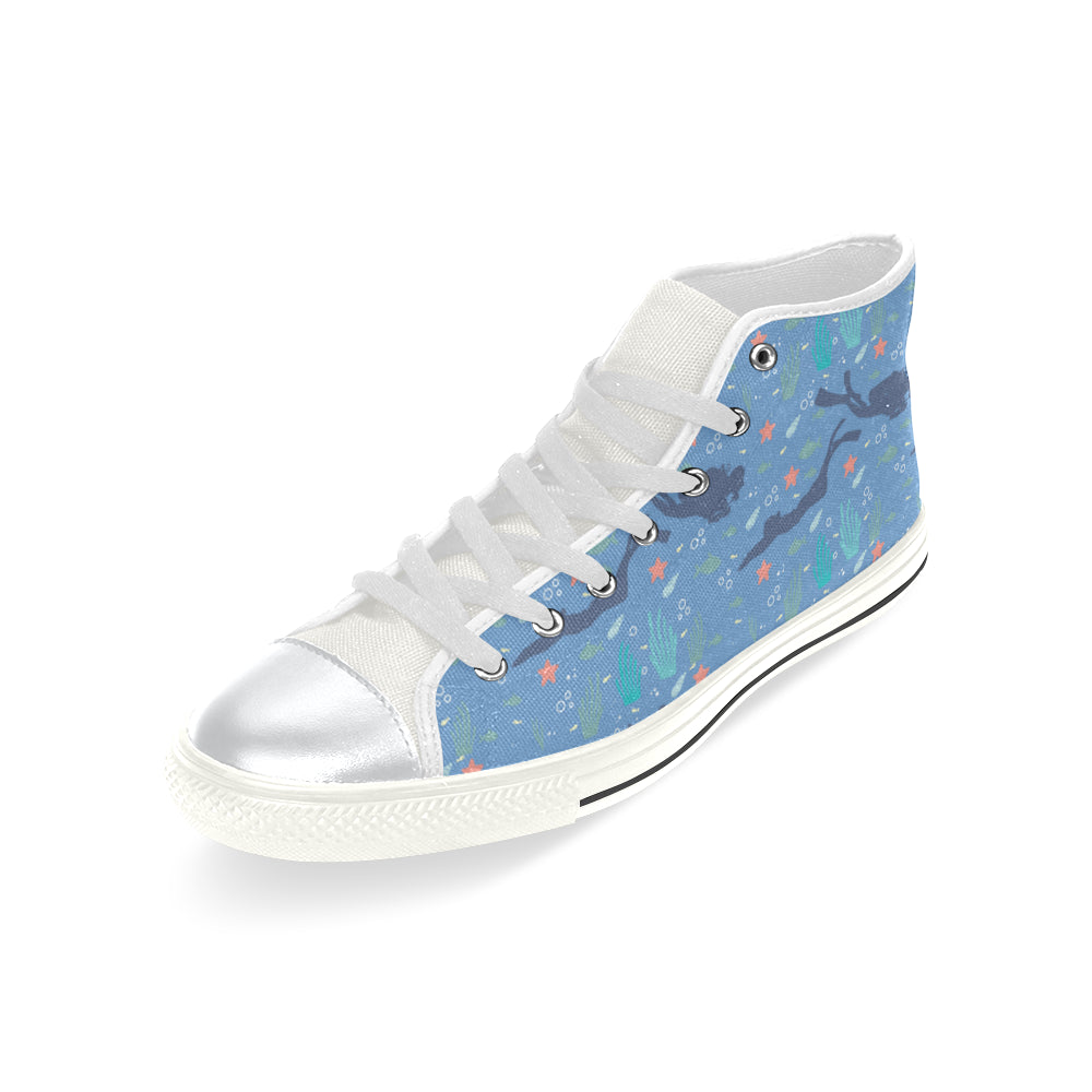Scuba Diving Pattern White High Top Canvas Shoes for Kid - TeeAmazing
