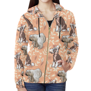 Chinese Crested Flower All Over Print Full Zip Hoodie for Women (Model H14) - TeeAmazing