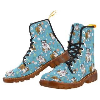 English Bulldog Flower Black Martin Boots For Men Model 1203H - TeeAmazing