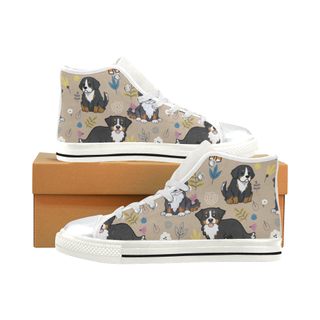 Bernese Mountain Flower White High Top Canvas Shoes for Kid (Model 017) - TeeAmazing