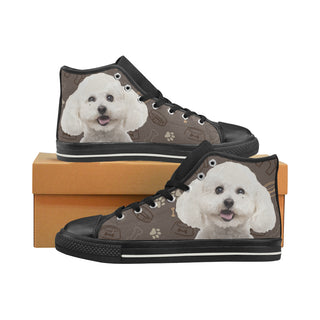Bichon Frise Dog Black High Top Canvas Women's Shoes/Large Size - TeeAmazing