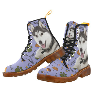 Siberian Husky Dog Black Boots For Men - TeeAmazing