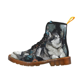 Alaskan Malamute Black Boots For Men - TeeAmazing